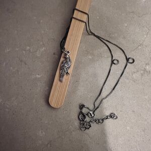 Sterling Silver Raven Necklace Black Rhodium Chain